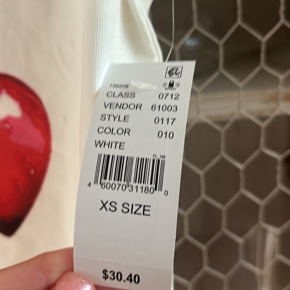 White Pac Sun T Shirt with Red Heart and cherries Design - Picture 2 of 3